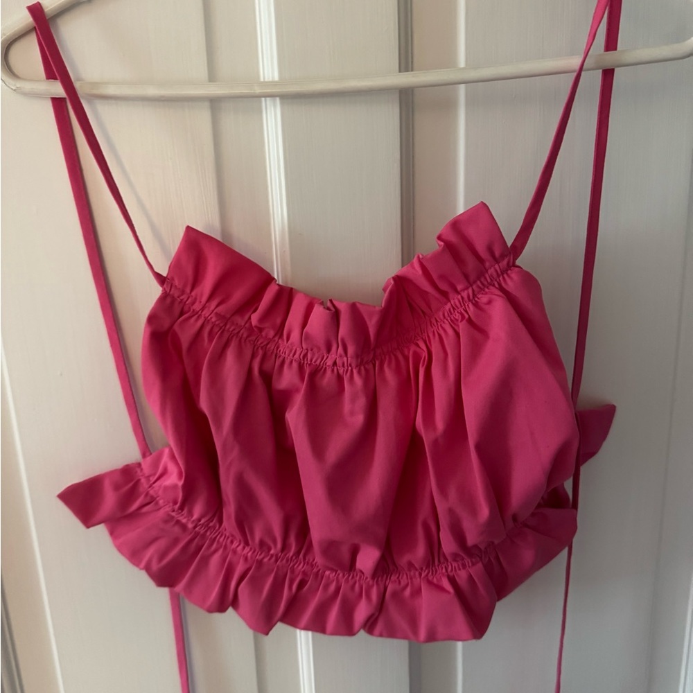 Pink Ruffled Crop Top